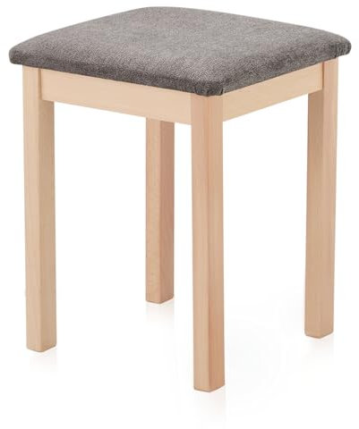 KHG Sitzhocker Holzhocker lackiert, Velours gepolstert Flur Garderobenhocker Küchenhocker 36x36x47 cm - Buche Holz Massiv bis 110 kg belastbar - Schminkhocker Landhausstil