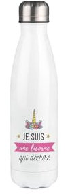 DECOHO - Gourde isotherme Licorne personnalisable avec Prénom - Inox, 50 cl - Gourde - Personnalisé en France - Idée cadeau petite fille