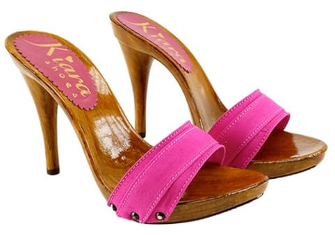 Kiara Shoes Zoccoli Donna con Tacco Altissimo 12 cm Fascia in Tessuto Fuxia | Prodotto Italiano - KM7101 Fuxia (Fucsia, 37)