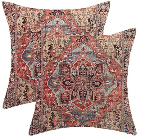 AEIOAE Boho-Kissenbezüge, 40,6 x 40,6 cm, Rot, Boho-Stil, Vintage-Stil, dekoratives Dekokissen, Outdoor, Leinen, quadratisch, Bauernhaus-Dekor, Retro-Kissenbezug für Zuhause, Couch, Sofa, 2 Stück