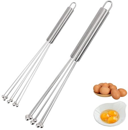 Whisk Stainless Steel, Pack of 2 Whisks Small Ball, 12 Inch and 10 Inch Whisk, Whisk Set for Cooking, Mixing, Stirring