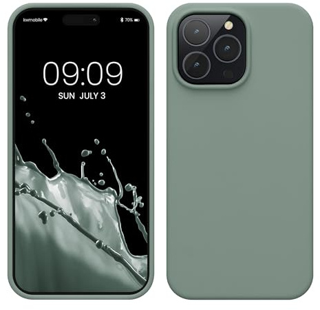 kwmobile Handyhülle für iPhone 14 Pro Max Hülle, für iPhone 14 Pro Max Case - Hülle Silikon - kabelloses Laden - Rainwashed Grün