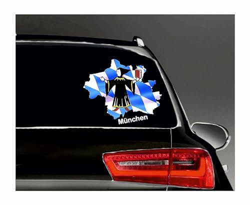 WildeBabsKLBT D01 Bayern Stadt München Mönch Schrift weiß Fahne Flagge Wappen Staat Land Karte Form 11cm Hochwertiger Premium Auto-Aufkleber Sticker Decal Autoaufkleber Q11