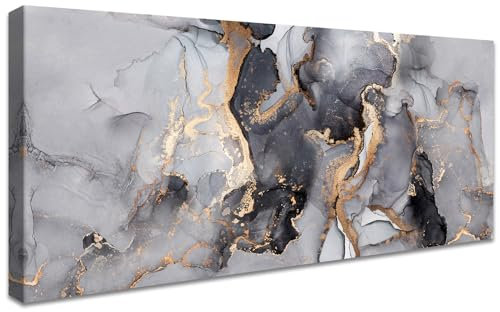 Mit Rahmen Leinwand Bilder Marmor Schwarz Grau Gold Bild auf Leinwand Malerei Poster Abstrakte Bilder Moderne Wanddeko Wandbilder Wohnzimmer Schlafzimmer Heimbüro Restaurant Wanddekoration 50x120cm