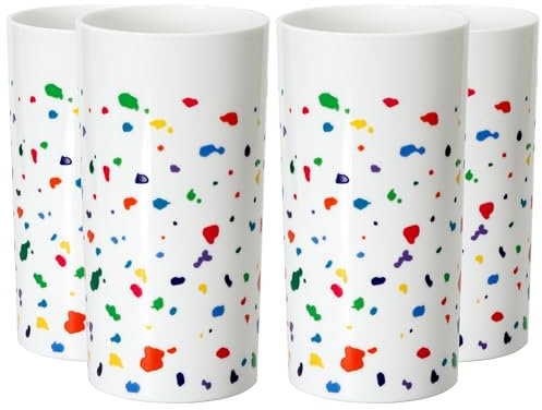 Youngever 4 Pack 500ML Plastic Tumblers, White Plastic Cups, Cafe Break-Resistant Drinking Glasses, Thick and Shatterproof Beverage Tumblers (Splatter Paint)