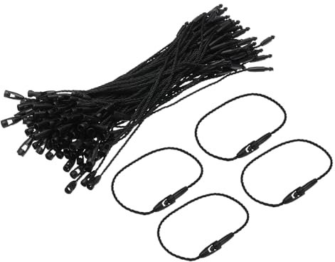 QUARKZMAN 200 Stück Hängeetiketten Schnur, 1 x 120mm Polyester Sicherheitsfäden mit Schnappverschluss für Kleidungsetiketten – Ideal für Preisschilder & Produktkennzeichnung, Schwarz