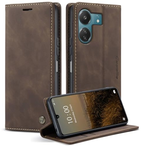 Cracedily Cover per Xiaomi Redmi 13C Case, Custodia Xiaomi Poco C65 Cover Pelle Premium Portafoglio con Porta Carte Magnetica Supporto Protezione Flip Case Custodia,Caffè