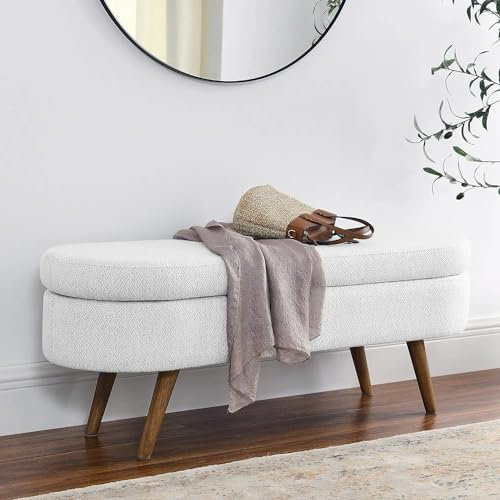 Fuzzy Sherpa gepolsterte Aufbewahrungsbank, Ende der Bettbank mit Stauraum, Kunstfellbank, Ottomane, Diele, Strand, Ottomane, Fußstütze, Hocker für Bett, Seiteneingang, Liv (Größe: 100 x 40 x 48 cm,