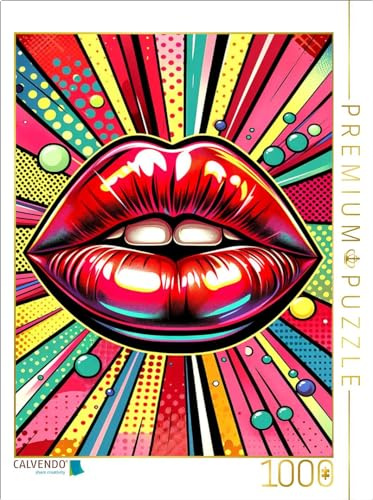 Puzzle · Kuss der Muse - Pop Art | Explosion der Leidenschaft: Ein Kuss in Knallrot · 1000 Teile · Lege-Größe 64 × 48 cm · CALVENDO Puzzle