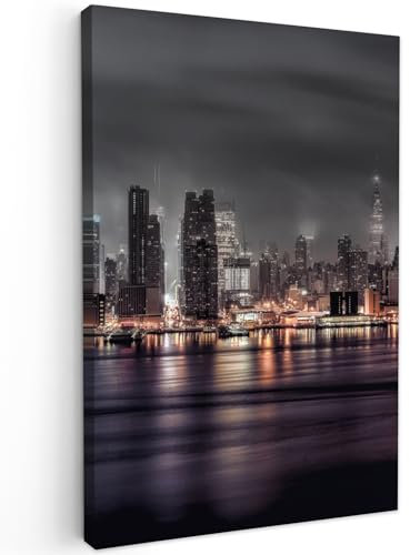 MuchoWow© Leinwand Bilder 40x60 cm Wanddeko Wohnzimmer Aesthetic Room Decor Deko Zimmer Wandbilder Modern Bild auf Leinwand Skyline - Abend - Architektur - Stadt