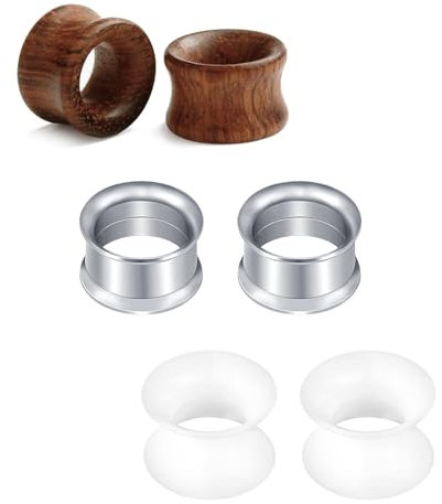 Rajnard Edelstahl Silikon Holz Tunnel Set 8mm Extra Weich und Flexibel Flesh Tunnel Ohr Plug Expander Hider Piercing Schmuck für Frauen und Männer Silber Weiß Holz