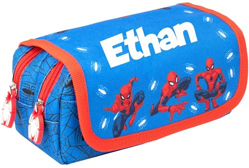 Marvel Spiderman Boys School Pencil Case | Personalised, School Pencil Case for Boys, 2 Large Compartments, Stationery Pouch