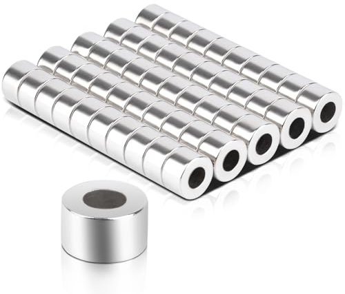 MIN CI 50Stück Ringmagnete Neodym Magnet Extra Stark, 5x6mm Magnet Mit Loch 10mm Rund Ring Klein Magnet Flach Magnetring Magnete Stark