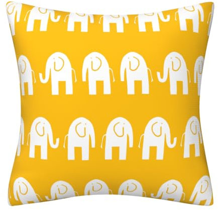 Kissenbezug 60x60 Elefant Gelb Kissenbezüge Leinen Waschbar Kissenbezug Outdoor Dekokissen Cushion Cover mit Reißverschluss Kissenhüllen für Sofa Wohnzimmer Garten Deko Kissen