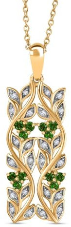 SHOP LC ALLORO 925 silver leaf pendant with 45cm chain, made of 0.88 ct. African ruby ​​diamond, chrome diopside women's necklace