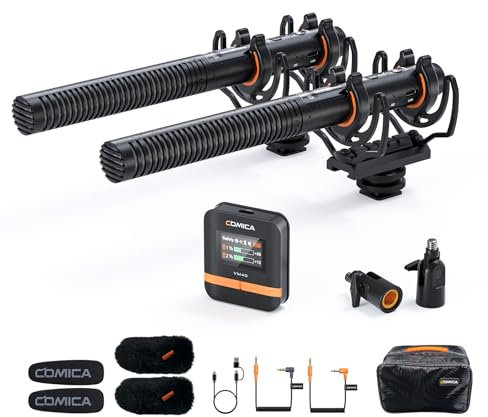 COMICA VM40 Dual-Channel Shotgun Microphone with 32G onboard recording, Wireless Camera Microphone with 48kHz/32-bit Float Recording, External Directional Microphone for Recoding (1RX + 2TX)
