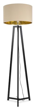 ValueLights | Black Wood Tripod Floor Lamp with Beige/Gold Drum Lampshade Living Room Light | Floor Lamps, Home Décor & Improvement Essential