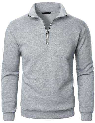 CSHE Pullover Herren Half Zip Sweatshirt Ohne Kapuze Oversize Sport Sweater Langarm Warm Winterpullover Pulli Lässig Einfarbig Sweatshirts mit Stehkragen und Leiste