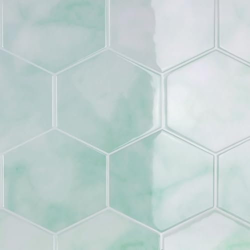 CRE8TIVE Azulejos Adhesivos Baño Verde Menta 16 Piezas Baldosas Adhesivas Pared Hexágono Moderno Azulejos Adhesivos Cocina Impermeable Vinilos Azulejos Lavadero Cenefa Cocina Chimenea 30.5cm x 30.5cm