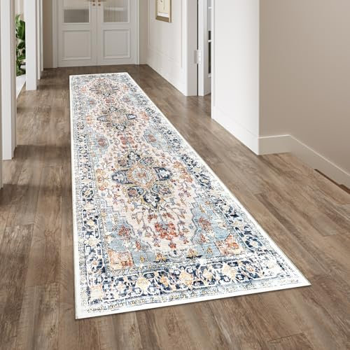 Homcomodar Boho Teppich Läufer Flur 80x300cm rutschfest Küche Läufer Teppiche Waschbar Flur Teppich Läufer für Küche Schlafzimmer Eingang Waschküche(Blau)