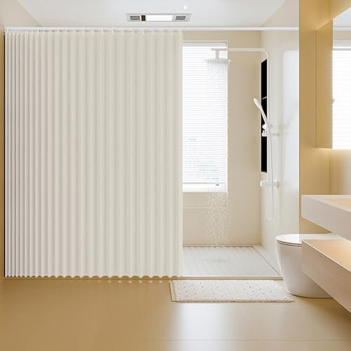 Icegrey Tenda da doccia Magnetica Pieghevole impermeabile con Ganci, Antispruzzo, Tende da Doccia in Poliestere Linoa Fisarmonica per Bagno, Beige, 180x200cm