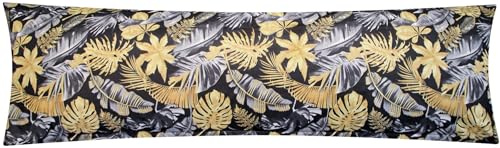Renforcé Seitenschläferkissen Bezug 40x145cm - Tropische Blätter (Z-002/4) | 100% Baumwolle, Kissenbezug Kissenhülle, Schwarz