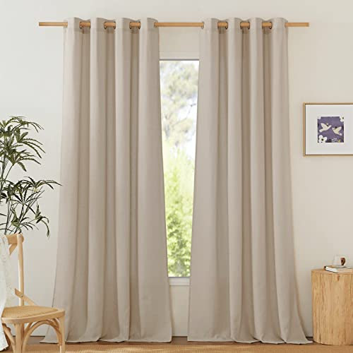 PONY DANCE Wohnzimmer Vorhänge Leinen Boho Ösenvorhang 2er Set H 245 x B 140 cm Leinenoptik Gardinen mit Ösen Leinenvorhang Halbtransparent Linen Curtains for Living Room, Taupe