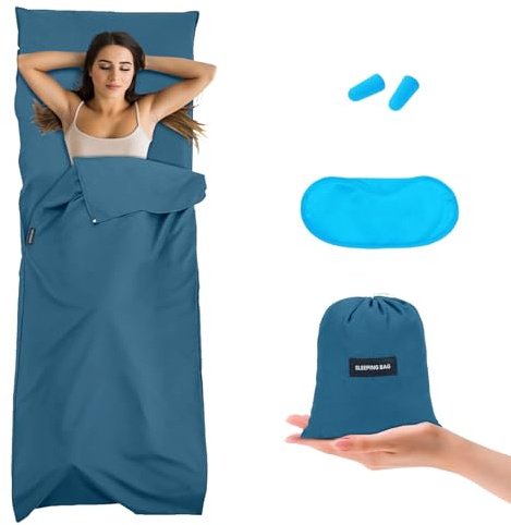 flintronic Hüttenschlafsack, 2 in1 Hüttenschlafsack aus Mikrofaser, Dünner Komfort Reiseschlafsack, Schlafsack mit Reißverschluss, Ideal für Backpacking, Hostels und Berghütten