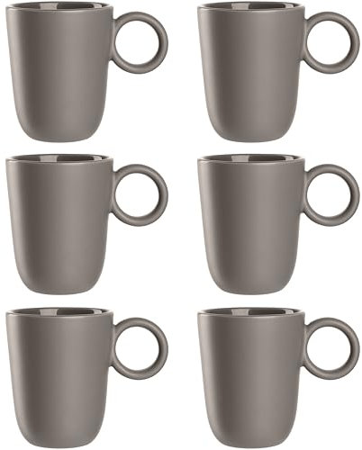 LEONARDO HOME Set di 6 tazze da caffè Roma, capacità 400 ml, moderna tazza con manico, realizzata a mano in ceramica di alta qualità, impilabile, lavabile in lavastoviglie e adatta al forno a