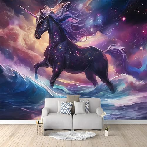 WHUOEUCO Papier Peint Panoramique Licorne Fantastique 500x280 cm Moderne Papier Peint intissé pour Chambre Salon Chambre D'enfants Personnalisé Décoration Murale
