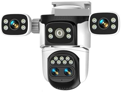 VEKELETE 10K UHD WiFi6 Camera Four Screen 360° PTZ External IP Cctv Monitor 10X Optical Zoom Night Vision Home Surveillance Camera 20MP(U/S,10K Cam 32G)