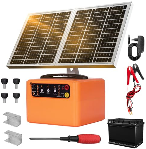 48 km Solar Berger électrique, 6-12 kV, 0,3-1,5 J Clôture électrique | Avec batterie de 12 V 7 Ah et panneau solaire de 15 W, pour vaches, bétail, élevage de volailles, bergers