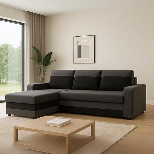 Agritrade AK Orion Sofa Bed – Modern Convertible Couch with Optional Corner Section & Storage – Multiple Colours (Dark Grey Black, Corner - L Shape Sofa)