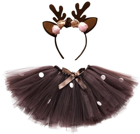 Deguisement Renne pour Enfant Fille,Serre-tête Renne avec Tutu Jupe Deguisement Animaux Cosplay Halloween Noël Costume Carnaval Costume Accessoires Anniversaire Fête de Noël