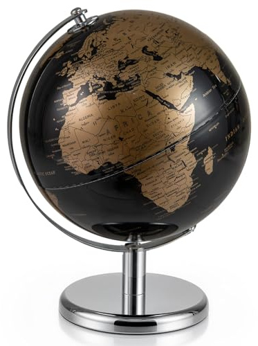 COSTWAY 20cm Globus - Englische Karte, 360° drehbar, Weltkugel mit Metallständer, pädagogisches/geographices Schülerglobus, Globus Deko, Erdkugel modern, für Zuhause, Büro & Schule (Gold)