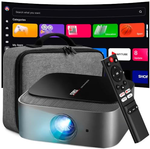Strex Beamer - Smart 1080P Full HD Projektor - 4K Unterstützung - WiFi & Bluetooth - Eingebaute Lautsprecher - Tragbarer Mini Beamer Heimkino - WhaleOS - Inklusive Aufbewahrungstasche