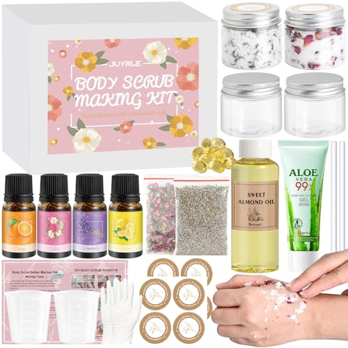 Body Scrub Selber Machen Set, JUYRLE Erwachsene DIY Körperpeeling Set | Bodyscrub Making Kit für Damen Herren, Kreative Bastelset Feuchtigkeitsspendend & Pflegend Kosmetik Set, Als Geschenk