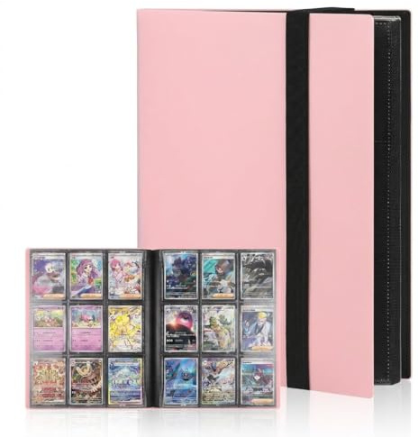 Sammelalbum für Sammelkarten 360 Karten Kapazität, 9-Fächer Design mit Elastikgurt, Schwarzes Sammelalbum mit Binder, Praktisches Geschenk für Kinder (Rosa)