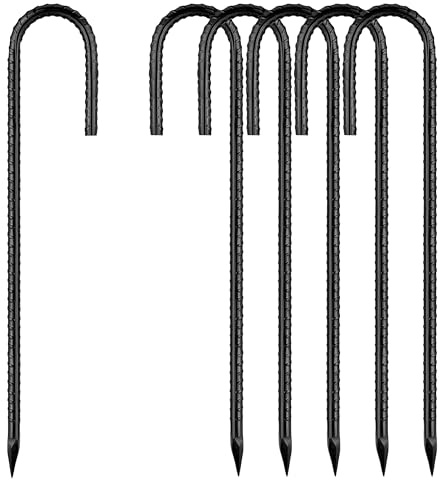 6 Stück Bodenanker,30cm Bodenpfähle,Schwarz J Verzinkter Stahl Bodenanker Trampolin,Bewehrungsstab Zeltheringe,Garten Pfähle,Camping Zelt Heringe