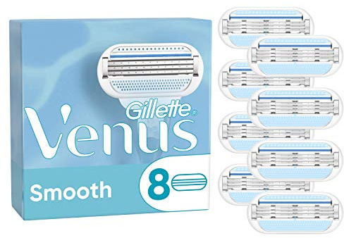 Gillette Venus Smooth Razor Blades Women, Pack of 8 Razor Blade Refills, Lubrastrip with A Touch of Botanical Oils