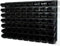 63 black M size storage bins with wall mounted panel