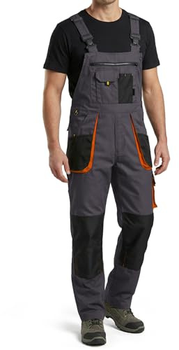 Stenso Kastor Arbeitslatzhose Herren Knieverstärkung Hammerschlaufe | Latzhose Herren mit elastischem Bund verstellbaren Trägern Latztasche Handytasche Hammerschlaufe Cargo und Kniepolstertaschen