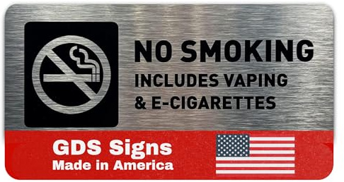 No Smoking Sign - No Smoking No Vaping Signs for Business - Includes Adhesive Strips for Easy Installation- Brushed Metal No Smoking Sign (7 W x 3 H) (Brushed Aluminum) - Made in USA