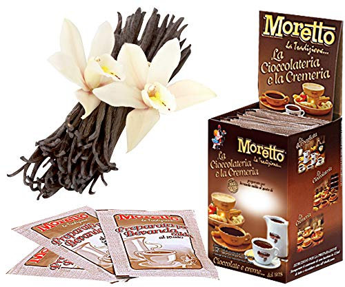 MORETTO preparato in polvere per cioccolata calda in tazza - gusto CIOCCOLATO e VANIGLIA - 1 scatola con 12 bustine