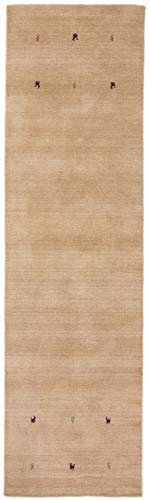carpetfine Wollteppich Gabbeh Uni Läufer Beige 80x350 cm | Moderner Teppich für Wohn- und Schlafzimmer