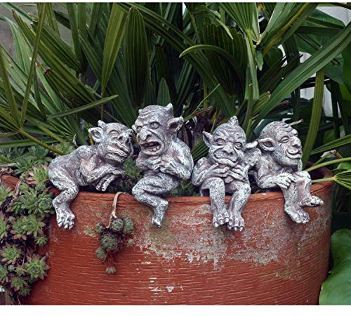 Set of 4 Gargoyle stone coloured Pot Hanger Pot Hugger, gardening ornament, indoor or outdoors.