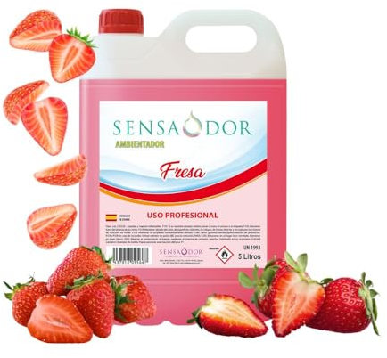 Ambientador Fresa SENSAODOR, 5 Litros, Rosa, Garrafa, Profesional, Empresas, Negocio, Limpieza, Neutralizador, Quitaolor, Buen olor, Aromatizador