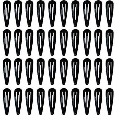 40 Pack Black 2 Inch Barrettes Women Metal Snap Hair Clips Accessories