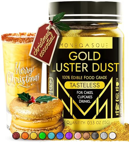 MONÉGASQUE Gold Edible Glitter for Drinks 15g – Edible Glitter for Cakes - Gold Luster Dust for Drinks & Cocktail Shimmer - Drink Shimmer, Cocktails, & Cake Lustre Dust - Food & Cake Decorations Spray
