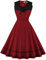 AXOE Femme Robe Vintage Années 50 60 Motifs Pois ou Uni Taille Haute Coupe A Robe Cocktail Soirée Ville Coton Élastique Bordeaux, Taille 50, 4XL